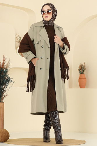 moda selvim Trenchcoat 040OZT1013 Almond Green - Thumbnail