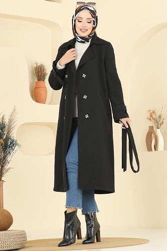 moda selvim Trenchcoat 040OZT1013 Black - Thumbnail