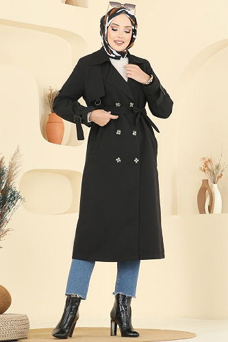 moda selvim Trenchcoat 040OZT1013 Black - Thumbnail