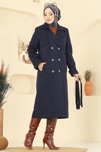 moda selvim Trenchcoat 040OZT1013 Navy Blue - Thumbnail