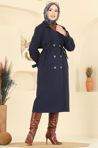 moda selvim Trenchcoat 040OZT1013 Navy Blue - Thumbnail