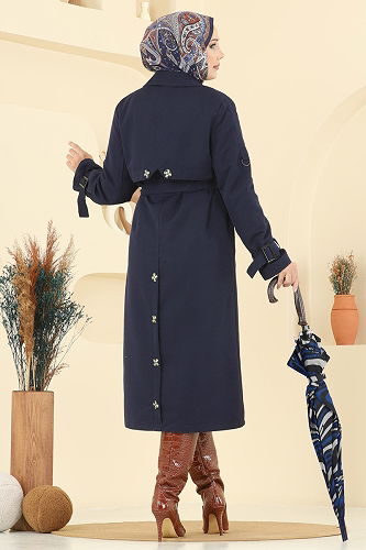 moda selvim Trenchcoat 040OZT1013 Navy Blue - Thumbnail