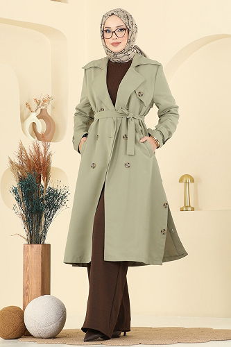 moda selvim Trenchcoat 042OZT1013 Almond Green - Thumbnail