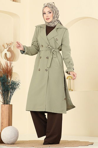moda selvim Trenchcoat 042OZT1013 Almond Green - Thumbnail