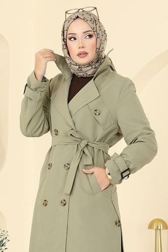 moda selvim ترانشكوت أخضر عشبي 042OZT1013 - Thumbnail