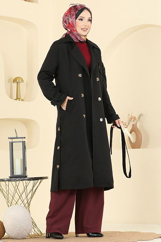 moda selvim Trenchcoat 042OZT1013 Black - Thumbnail