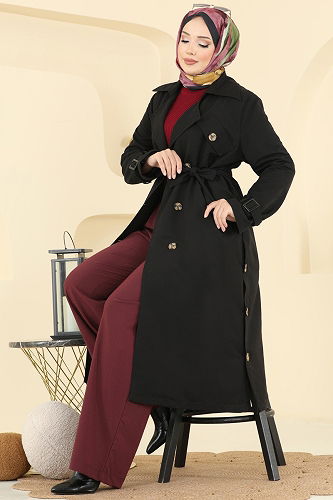 moda selvim Trenchcoat 042OZT1013 Black - Thumbnail