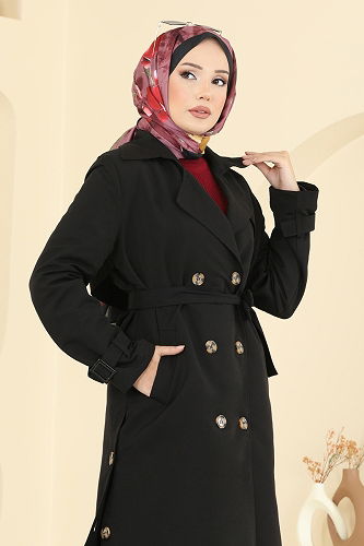 moda selvim Trenchcoat 042OZT1013 Black - Thumbnail