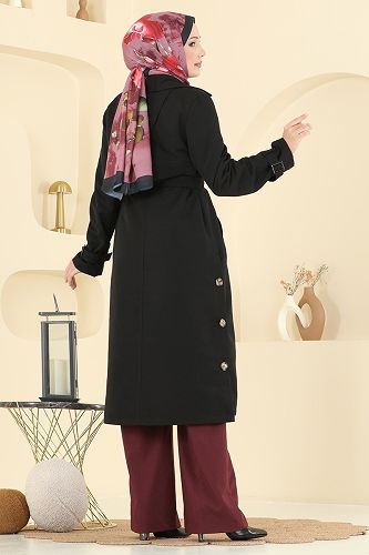 moda selvim Trenchcoat 042OZT1013 Black - Thumbnail