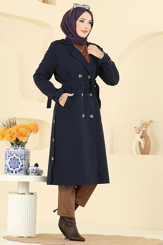 moda selvim Trenchcoat 042OZT1013 Navy Blue - Thumbnail