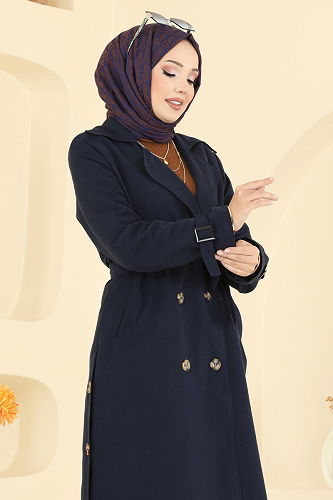 moda selvim Trenchcoat 042OZT1013 Navy Blue - Thumbnail