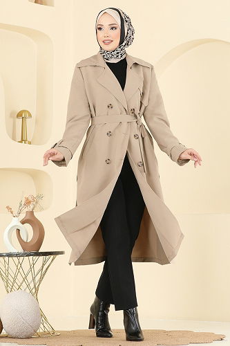 moda selvim Trenchcoat 042OZT1013 Stone - Thumbnail