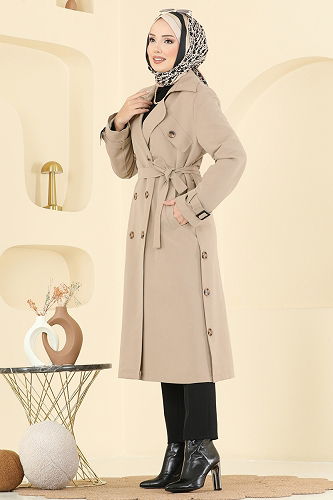 moda selvim Trenchcoat 042OZT1013 Stone - Thumbnail