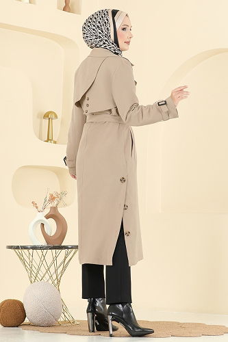 moda selvim Trenchcoat 042OZT1013 Stone - Thumbnail