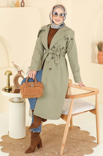 moda selvim Trenchcoat 043OZT1013 Almond Green - Thumbnail