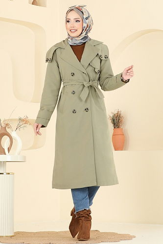 moda selvim Trenchcoat 043OZT1013 Almond Green - Thumbnail