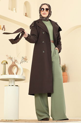 moda selvim Trenchcoat 043OZT1013 Bitter Brown - Thumbnail