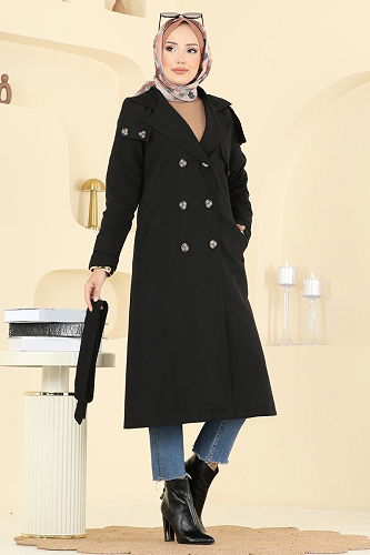 moda selvim Trenchcoat 043OZT1013 Black - Thumbnail