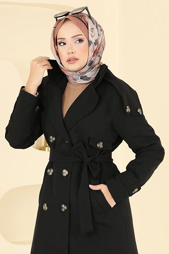 moda selvim Trenchcoat 043OZT1013 Black - Thumbnail