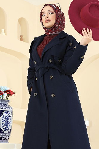 moda selvim Trenchcoat 043OZT1013 Navy Blue - Thumbnail
