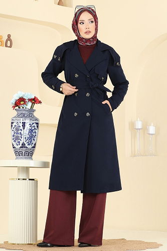 moda selvim Trenchcoat 043OZT1013 Navy Blue - Thumbnail