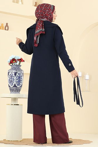 moda selvim Trenchcoat 043OZT1013 Navy Blue - Thumbnail