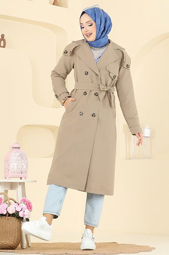 moda selvim Trenchcoat 043OZT1013 Stone - Thumbnail