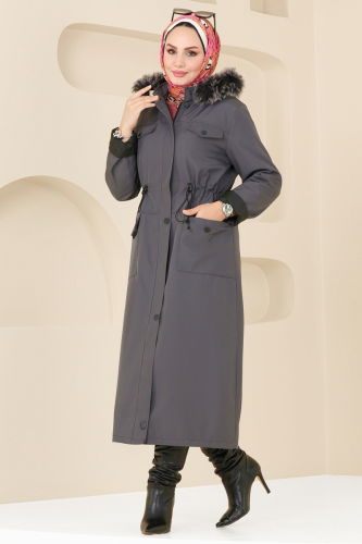 moda selvim Trenchcoat 0818MSA980 Anthracite - Thumbnail