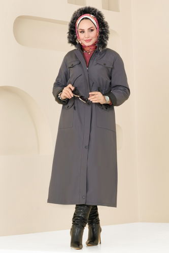 moda selvim Trenchcoat 0818MSA980 Anthracite - Thumbnail