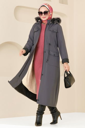 moda selvim Trenchcoat 0818MSA980 Anthracite - Thumbnail