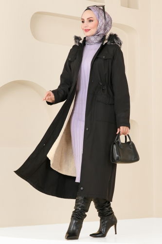 moda selvim Trenchcoat 0818MSA980 Black - Thumbnail