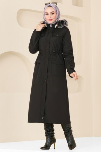 moda selvim Trenchcoat 0818MSA980 Black - Thumbnail