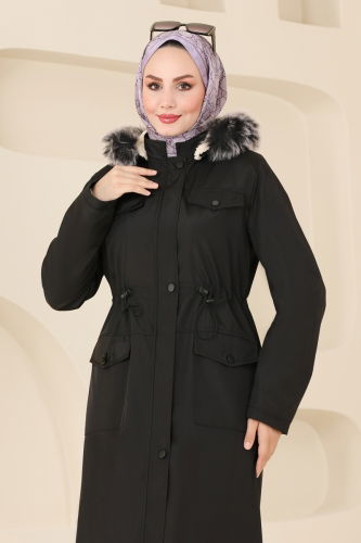 moda selvim Trenchcoat 0818MSA980 Black - Thumbnail