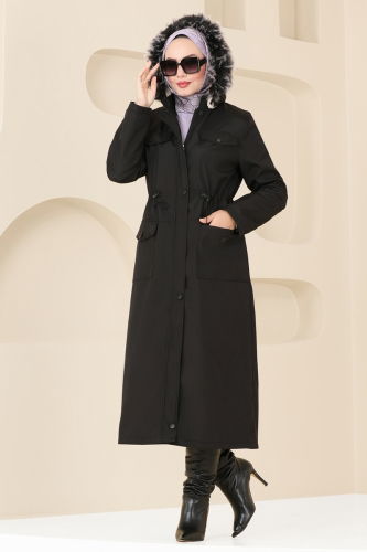 moda selvim Trenchcoat 0818MSA980 Black - Thumbnail