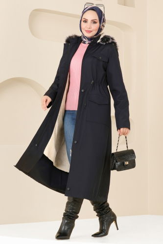 moda selvim Trenchcoat 0818MSA980 Navy Blue - Thumbnail