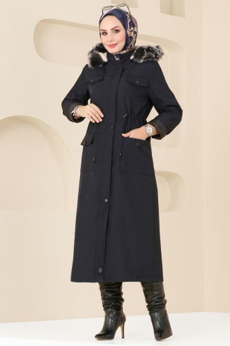 moda selvim Trenchcoat 0818MSA980 Navy Blue - Thumbnail