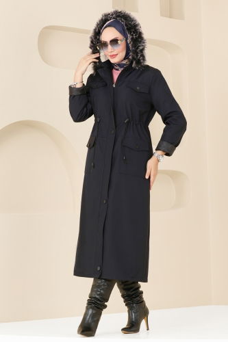 moda selvim Trenchcoat 0818MSA980 Navy Blue - Thumbnail