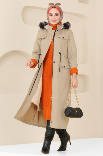 moda selvim Trenchcoat 0818MSA980 Stone - Thumbnail