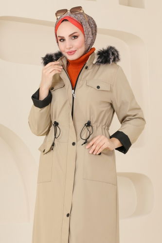 moda selvim Trenchcoat 0818MSA980 Stone - Thumbnail