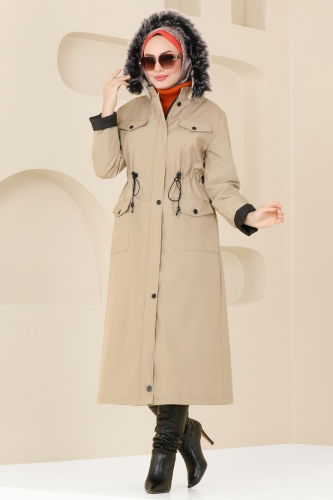 moda selvim Trenchcoat 0818MSA980 Stone - Thumbnail