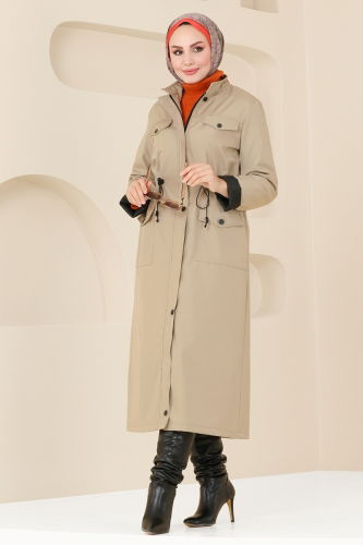 moda selvim Trenchcoat 0818MSA980 Stone - Thumbnail