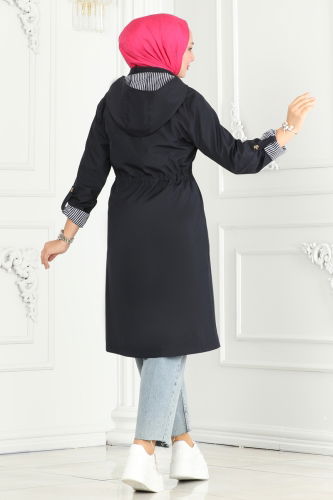 moda selvim Trenchcoat 1001MSA980 Navy Blue - Thumbnail