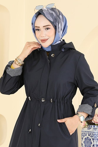 moda selvim Trenchcoat 1001MSA980 Navy Blue - Thumbnail