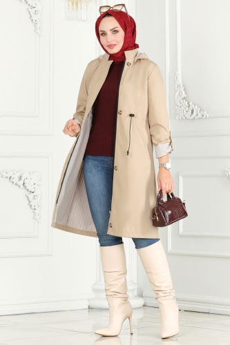 moda selvim Trenchcoat 1001MSA980 Stone - Thumbnail