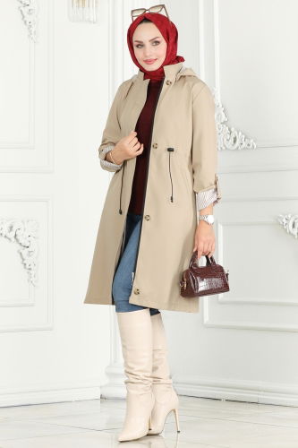 moda selvim Trenchcoat 1001MSA980 Stone - Thumbnail