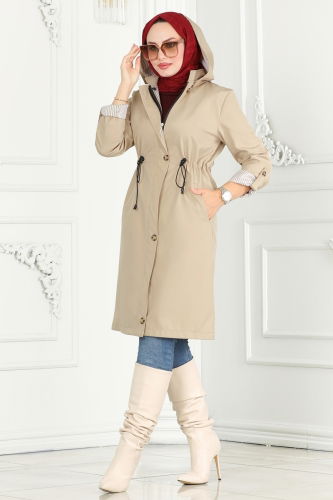 moda selvim Trenchcoat 1001MSA980 Stone - Thumbnail