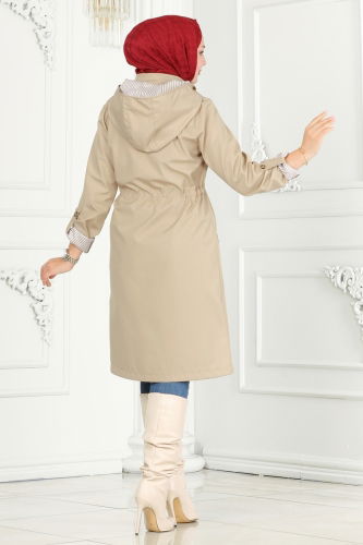 moda selvim Trenchcoat 1001MSA980 Stone - Thumbnail