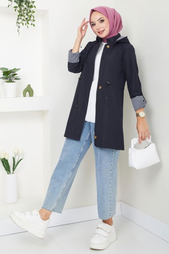 moda selvim Trenchcoat 1002MSA980 Navy Blue - Thumbnail