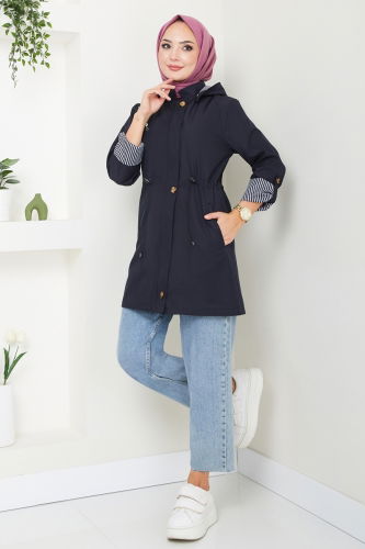 moda selvim Trenchcoat 1002MSA980 Navy Blue - Thumbnail