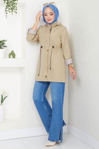 moda selvim Trenchcoat 1002MSA980 Stone - Thumbnail